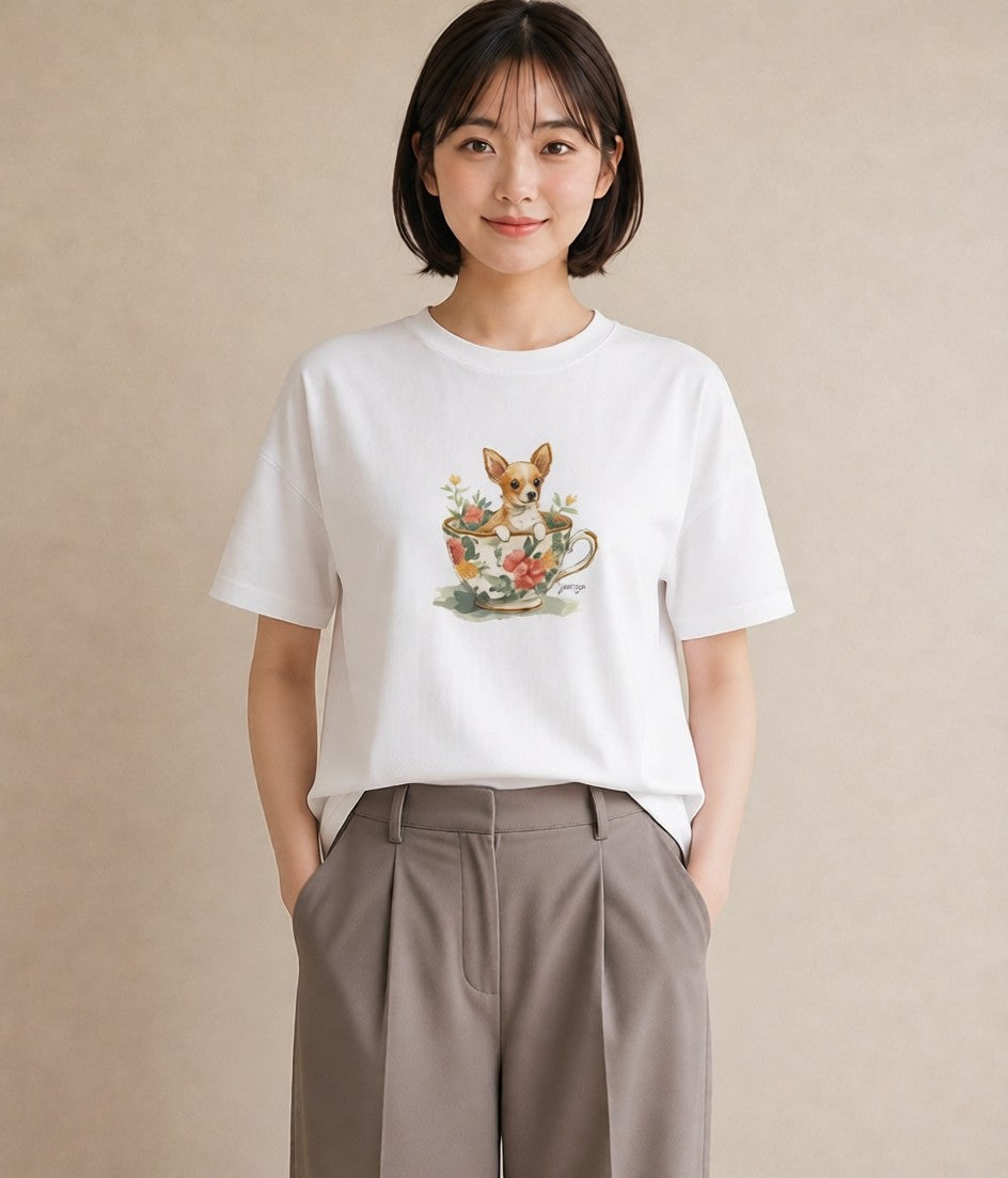 プリントTシャツ レディース チワワ 犬 いぬ イラスト 女子会 お揃い 白T