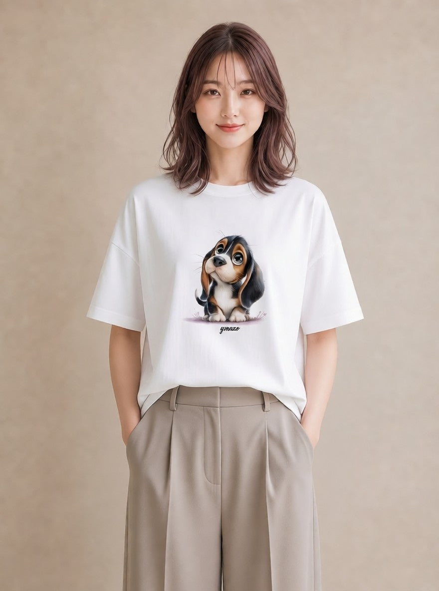 半袖Tシャツ レディース わんこ 犬 いぬ イラスト きれいめカジュアル カフェ服 クリスマス 白T