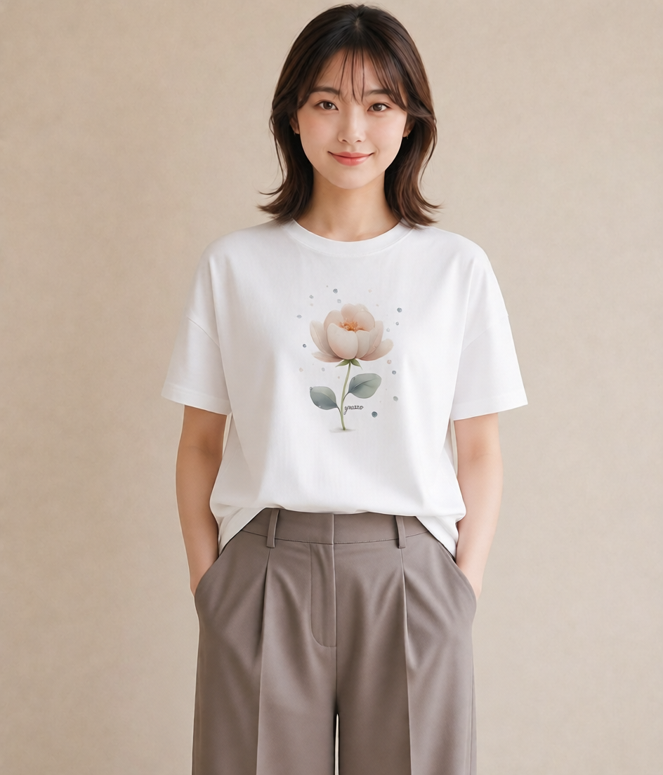 グラフィックTシャツ レディース 牡丹 花 花柄 イラスト フェミニン 親子 20代 白T