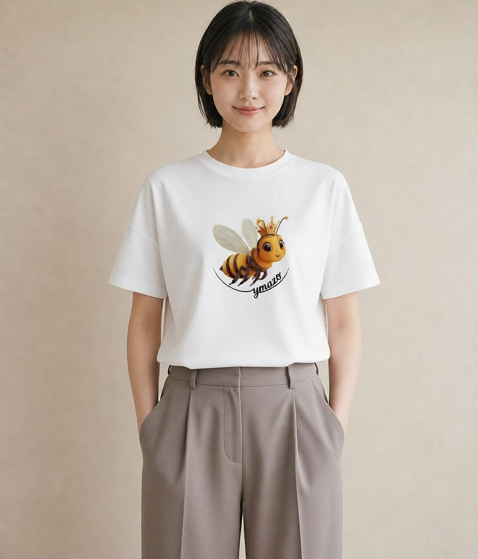 グラフィックTシャツ レディース みつばち 昆虫 虫 イラスト カフェコーデ 在宅 公園 白T