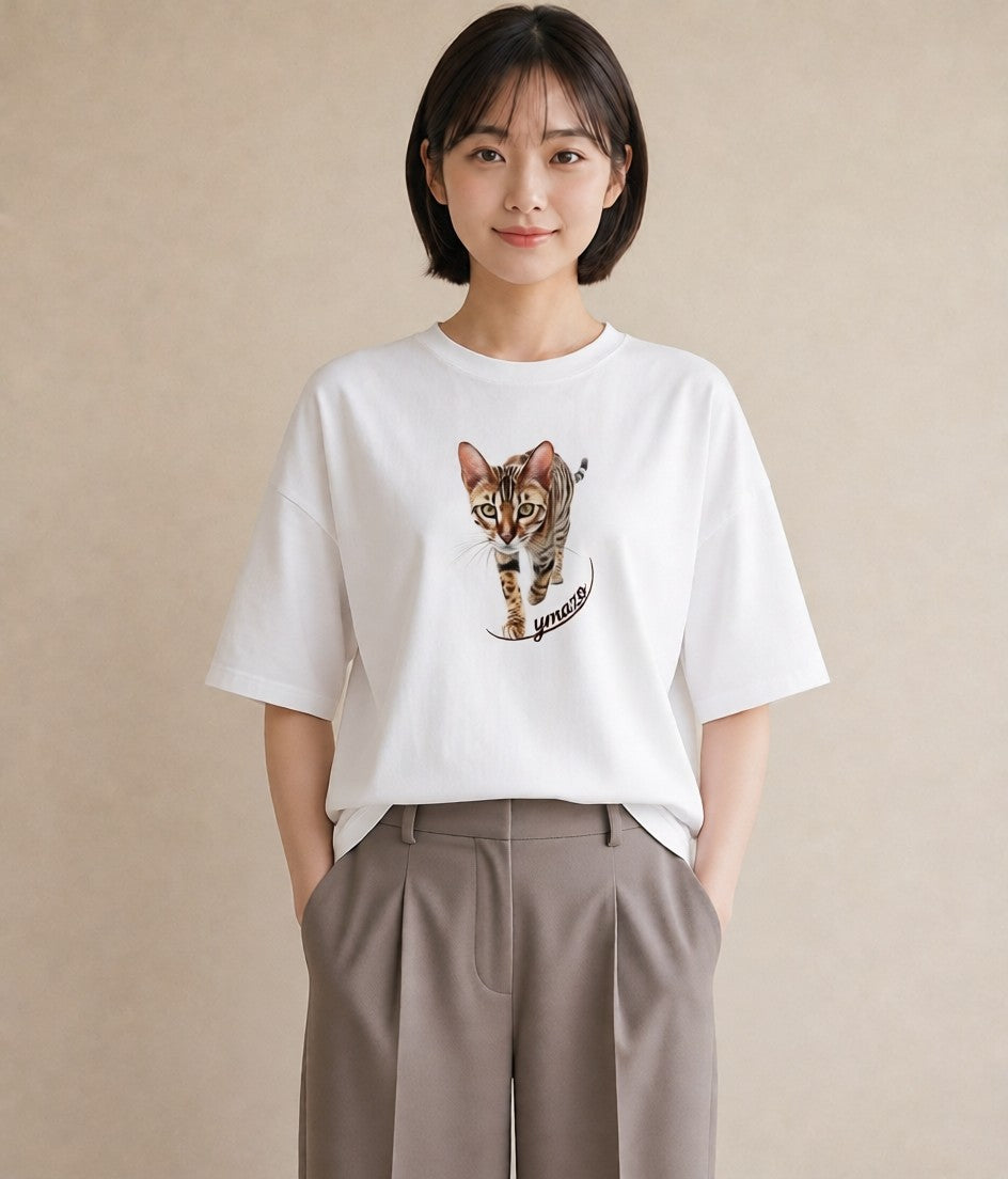 Tシャツ レディース ぶち猫 猫 ねこ イラスト ゆるかわ 女性向けギフト 散歩 白T