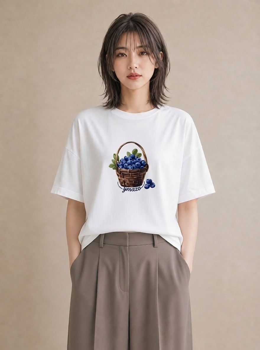 半袖Tシャツ レディース 木の実 植物 ボタニカル イラスト 韓国風 お揃い 親子 白T