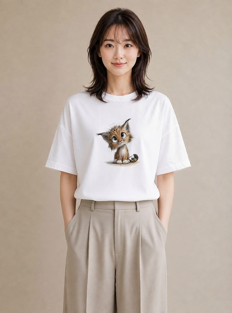 半袖Tシャツ レディース 子猫 猫 ねこ イラスト 個性的 母娘コーデ 自分用 白T