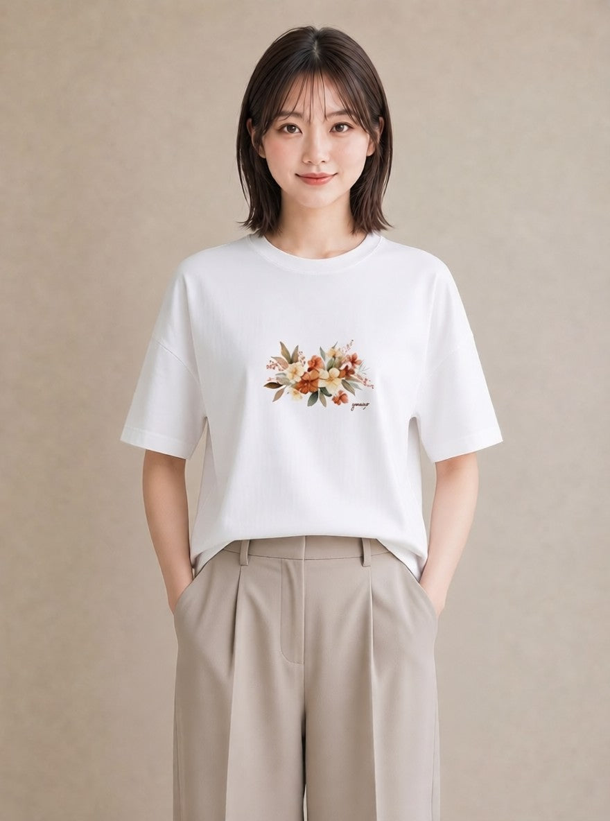 半袖Tシャツ レディース ポスト 野の花 レトロ ナチュラル アンティーク イラスト ポップ 誕生日プレゼント 綿100 白T
