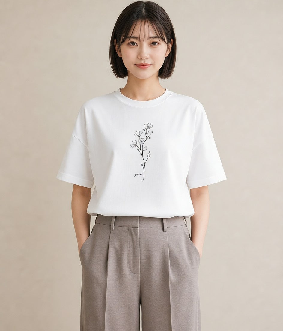 デザインTシャツ レディース さくら 桜 桜の枝 イラスト ラフ 親子 20代 白T