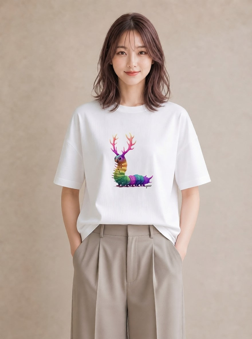プリントTシャツ レディース クワガタ 昆虫 虫 イラスト ゆるコーデ デイリーウェア 休日 白T