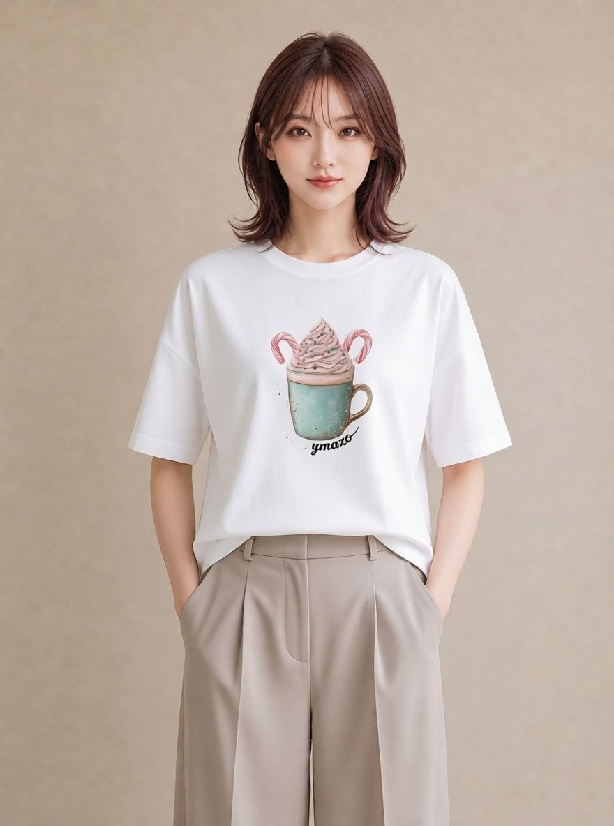 デザインTシャツ レディース チョコ 食べ物 フード イラスト 水彩風 クリスマス 旅行 白T