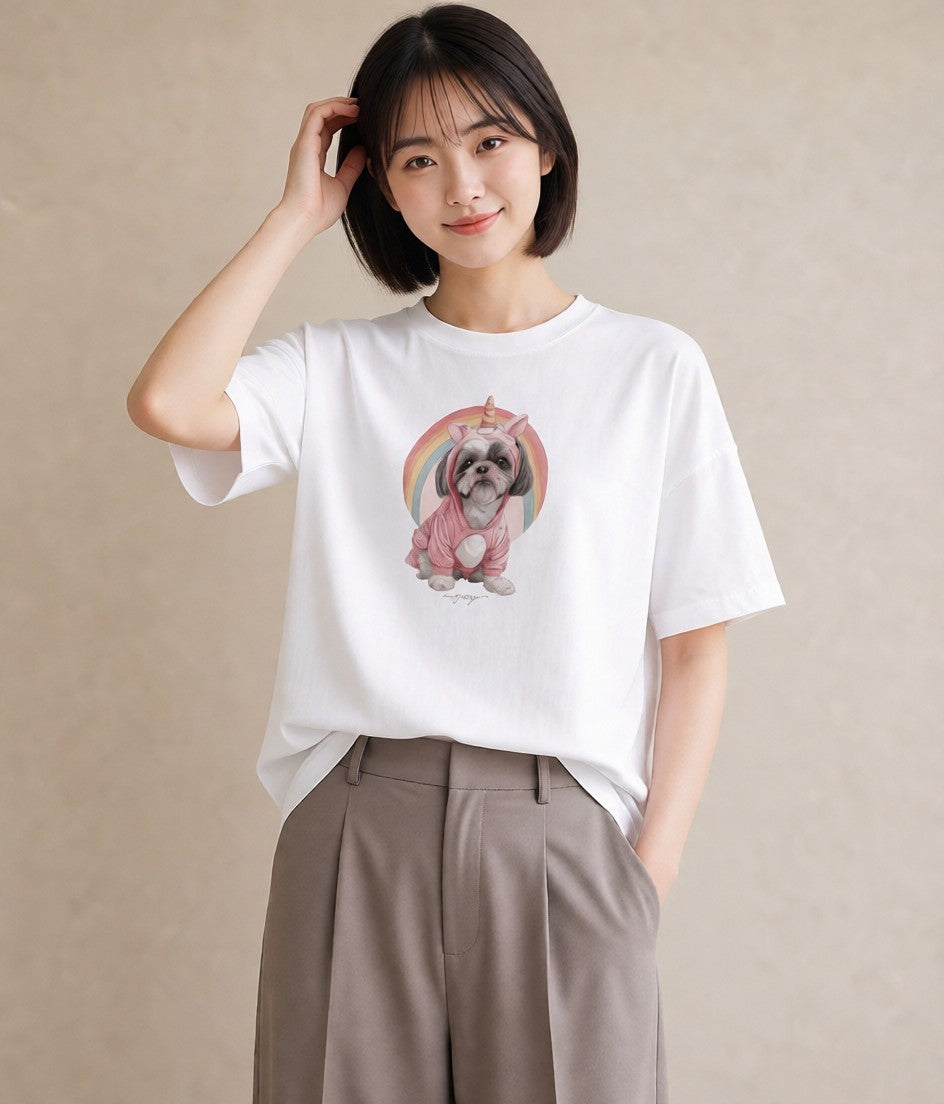 Tシャツ レディース 狆 犬 いぬ イラスト ゆるかわ 送別ギフト 通勤 白T