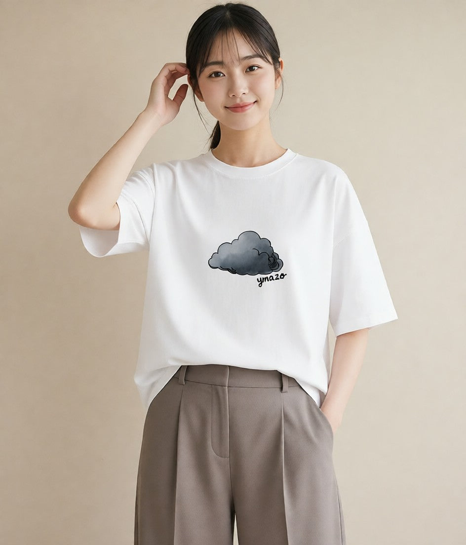 プリントTシャツ レディース 窓辺の雨 雨の日 窓 ナチュラル アンティーク イラスト 線画 散歩 お出かけ 白T