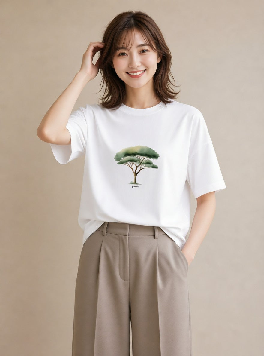 デザインTシャツ レディース 盆栽 植物 ボタニカル イラスト 線画 休日 ペアコーデ 白T