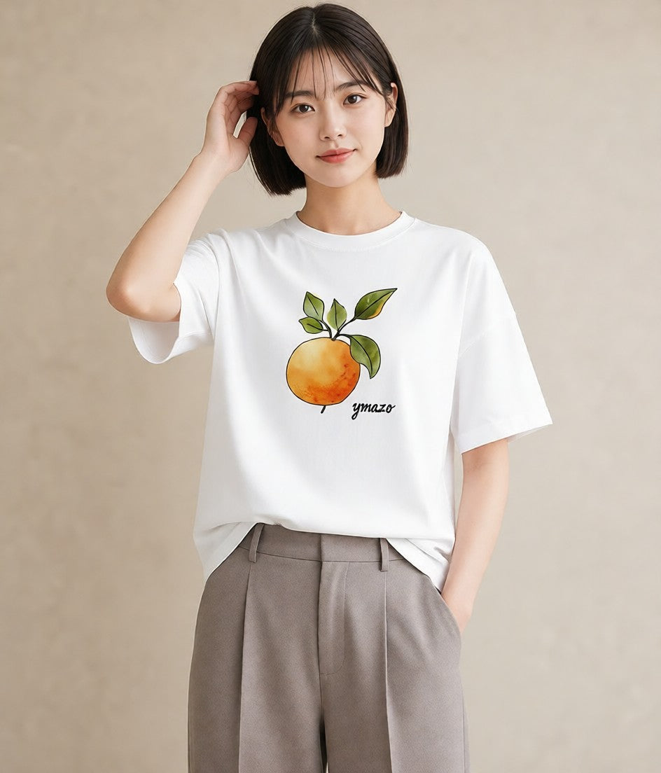 デザインTシャツ レディース もも 食べ物 フード イラスト ミニマル ママ カフェ服 白T