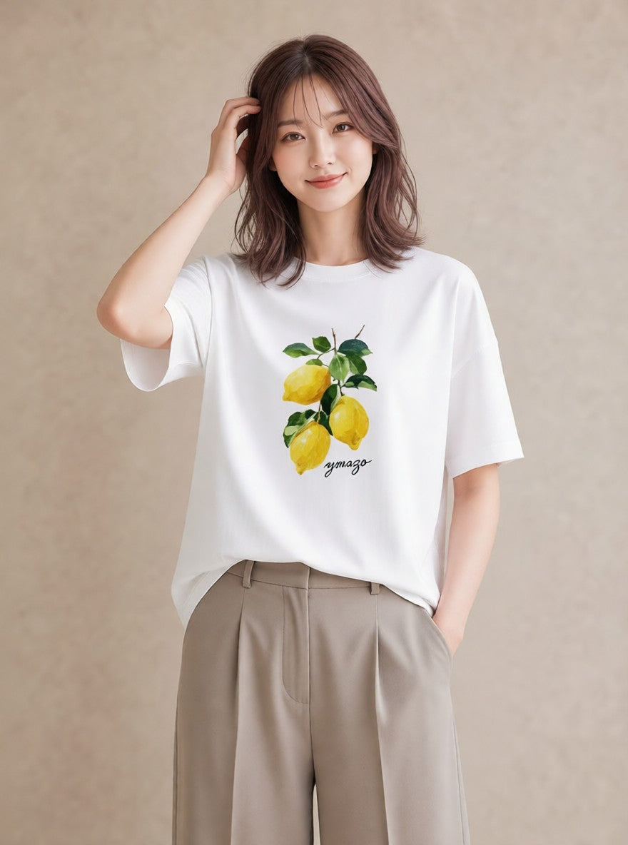 グラフィックTシャツ レディース レモン 檸檬 食べ物 フード イラスト きれいめカジュアル お出かけ 普段着 白T