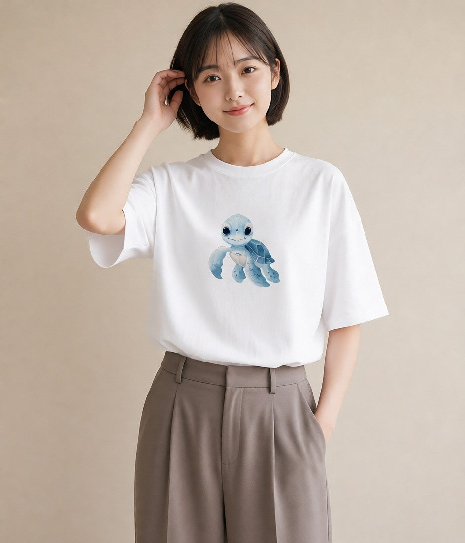 プリントTシャツ レディース ウミガメ 海の生き物 海 イラスト 休日コーデ クリスマス 旅行 白T
