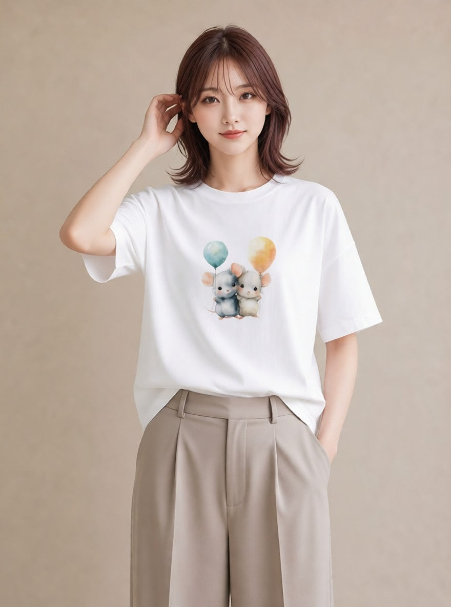 Tシャツ レディース チンチラ ペット 動物 イラスト 普段使い 姉妹 送別ギフト 白T