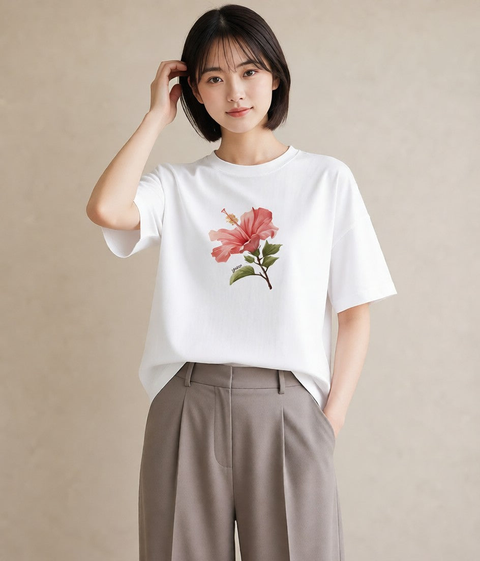 プリントTシャツ レディース カーネーション 花 花柄 イラスト ゆるコーデ 帰省 ラフ 白T