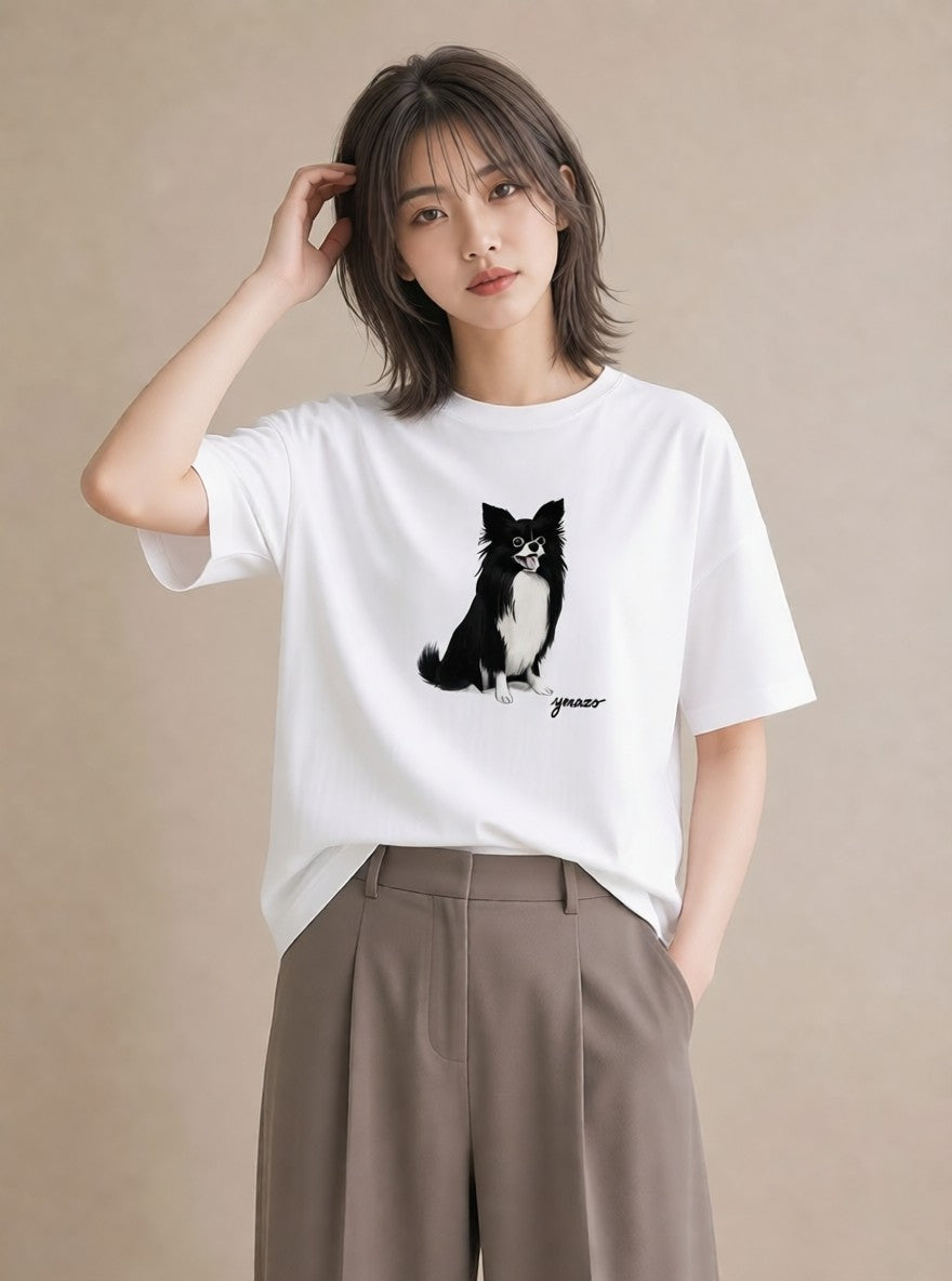 プリントTシャツ レディース ロングコートチワワ 犬 いぬ イラスト 上品 お揃い 親子 白T