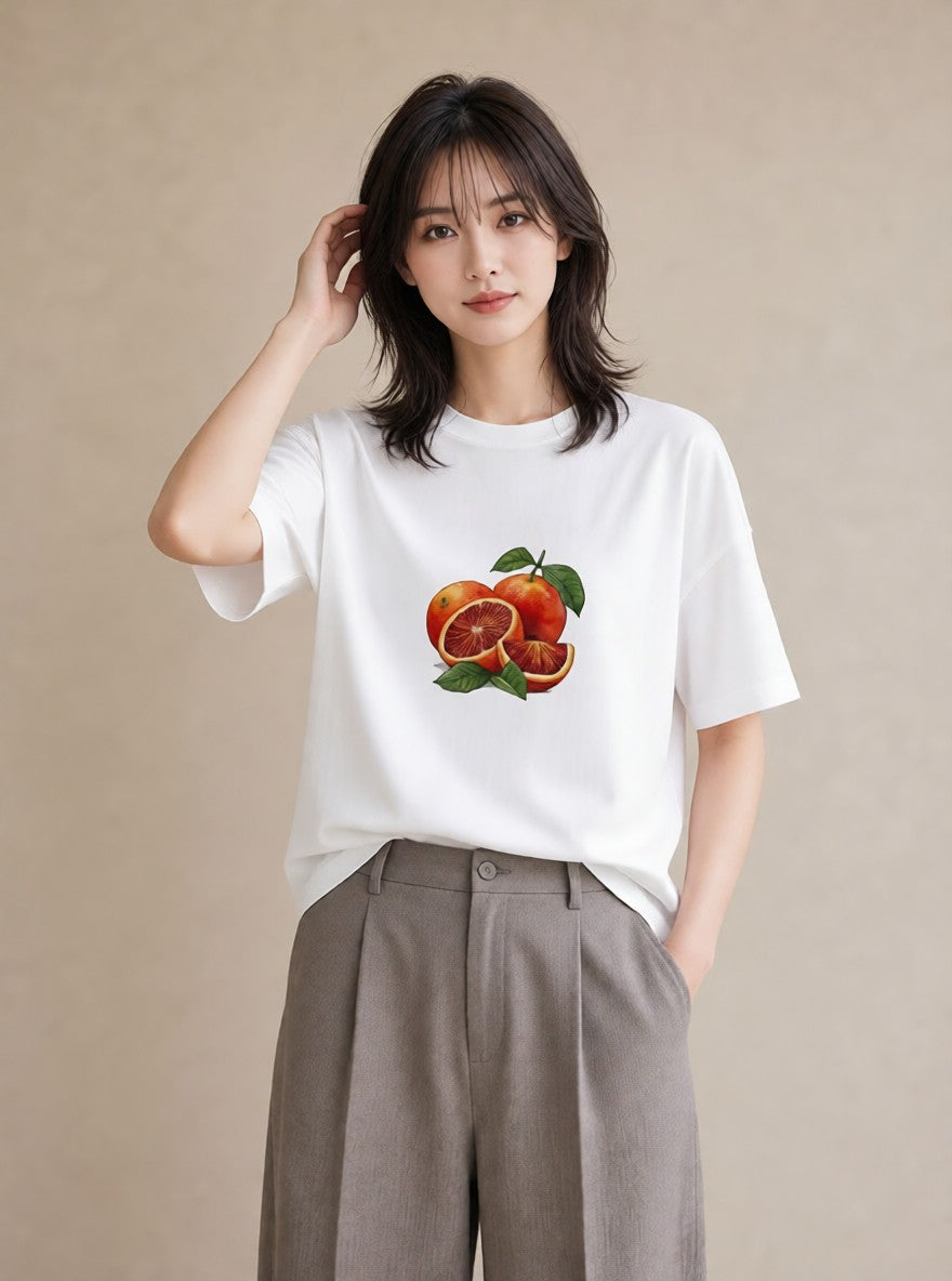 半袖Tシャツ レディース みかん 食べ物 フード イラスト ユニーク 姉妹 送別ギフト 白T