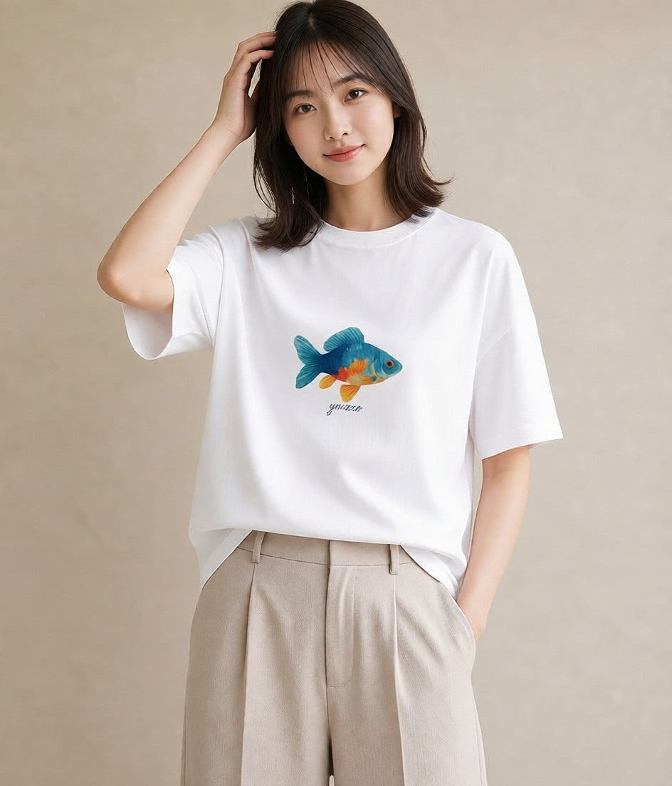 プリントTシャツ レディース 熱帯魚 ペット 動物 イラスト こなれ感 母の日 ビーチ 白T