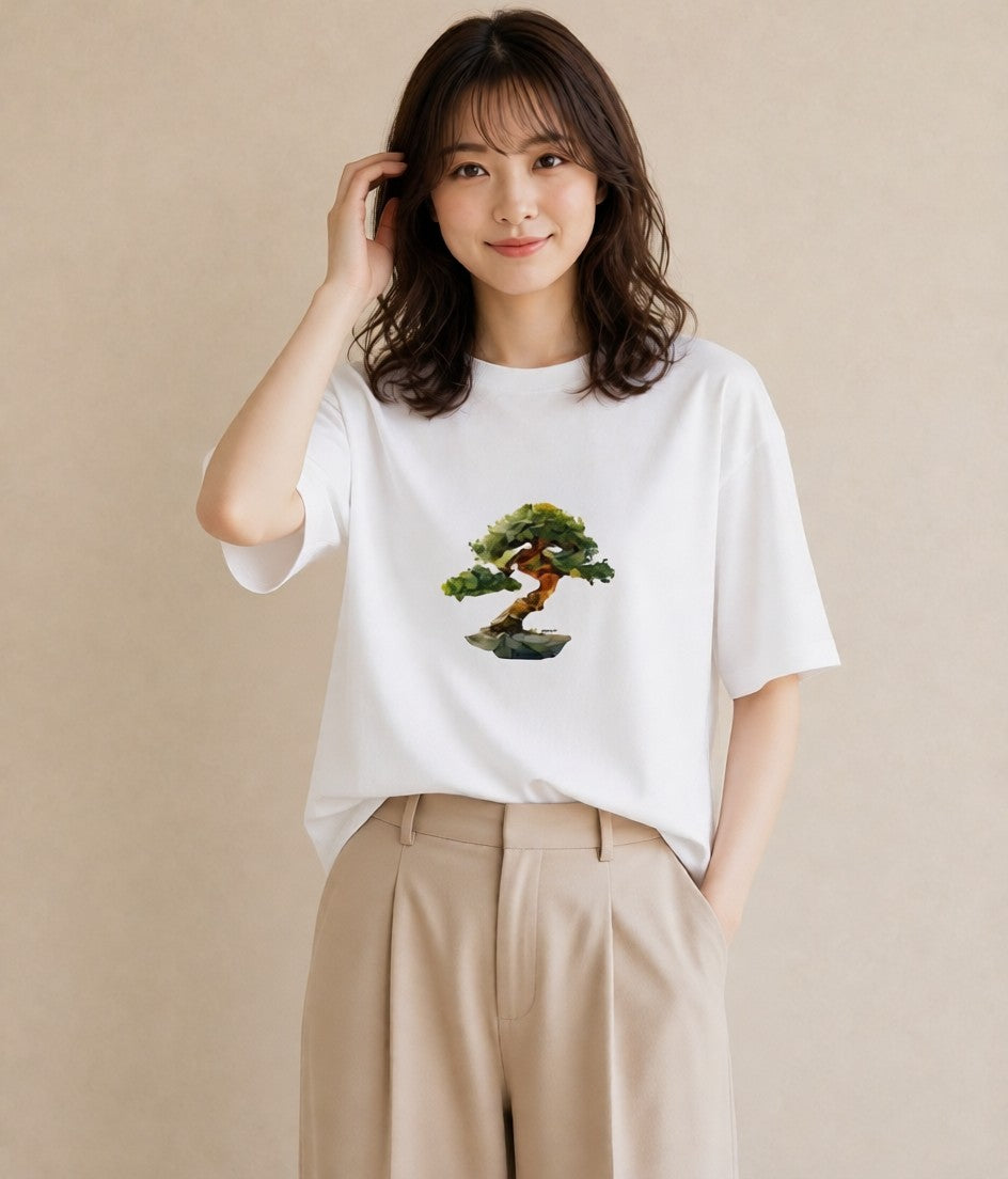 デザインTシャツ レディース 盆栽 植物 ボタニカル イラスト お洒落 クリスマス 旅行 白T