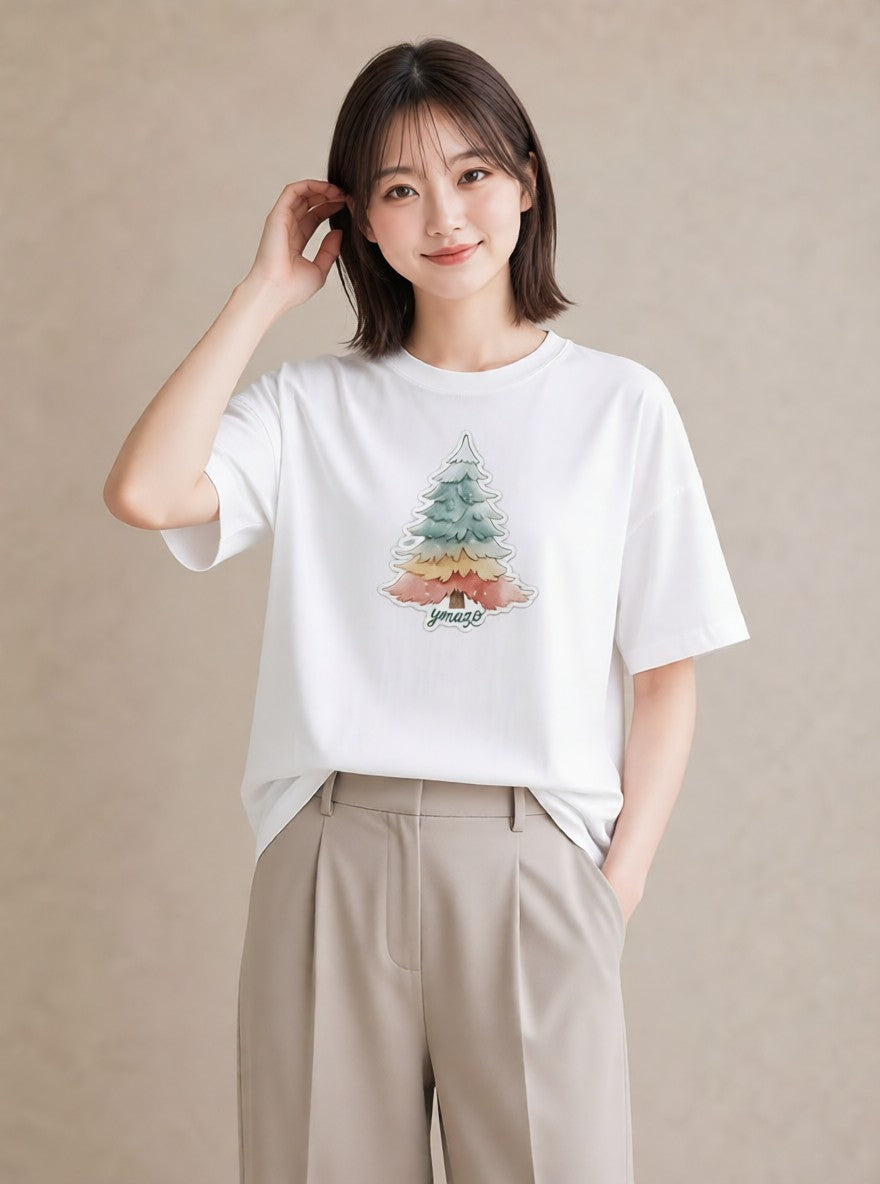 グラフィックTシャツ レディース 山 星空 宇宙 イラスト ラフカジュアル カフェ巡り 女子会 白T