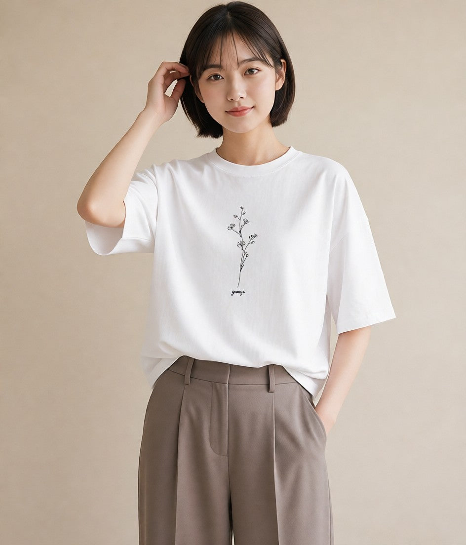 プリントTシャツ レディース 小花 花 フラワー イラスト きれいめ 旅行用 海 白T