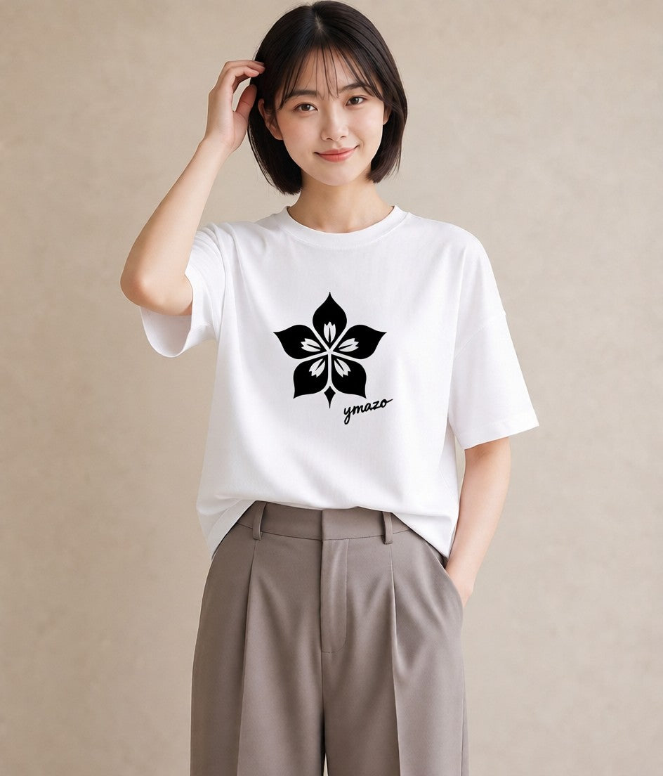 半袖Tシャツ レディース 扇子 そよ風 ナチュラル アンティーク イラスト カジュアル ペアコーデ 秋コーデ 白T