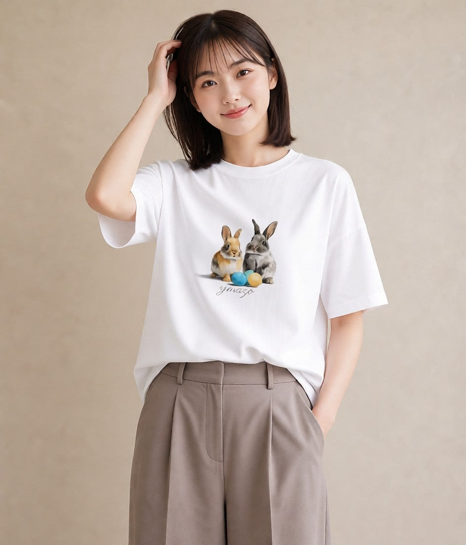 Tシャツ レディース ネザーランドドワーフ ペット 動物 イラスト アート風 おしゃれギフト 社会人 白T
