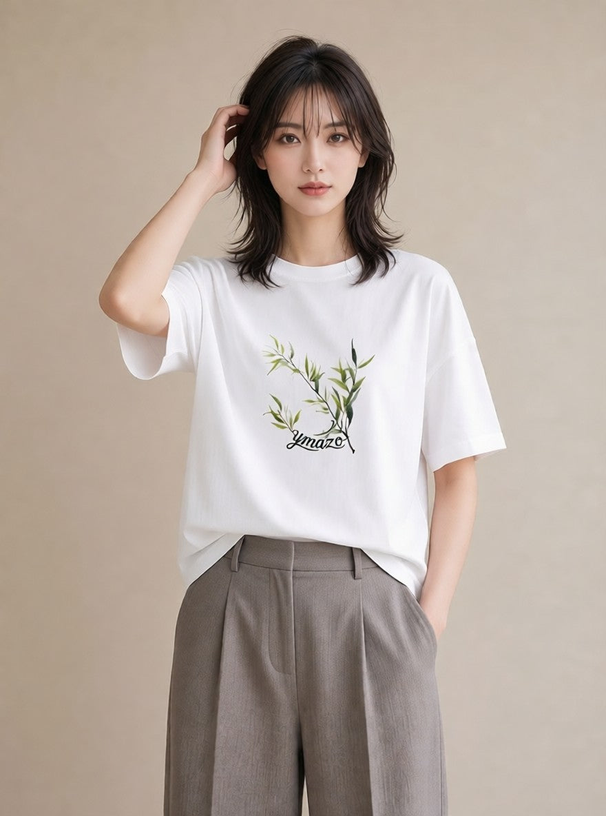 半袖Tシャツ レディース ユーカリ 植物 ボタニカル イラスト ゆるコーデ 誕生日プレゼント 綿100 白T