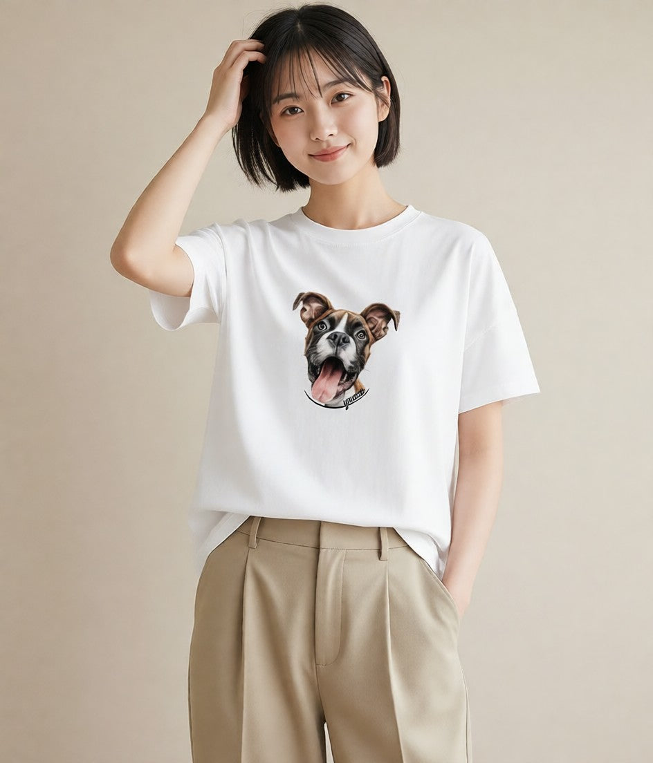 デザインTシャツ レディース 白柴 犬 いぬ イラスト ガーリー ラフ レイヤード 白T