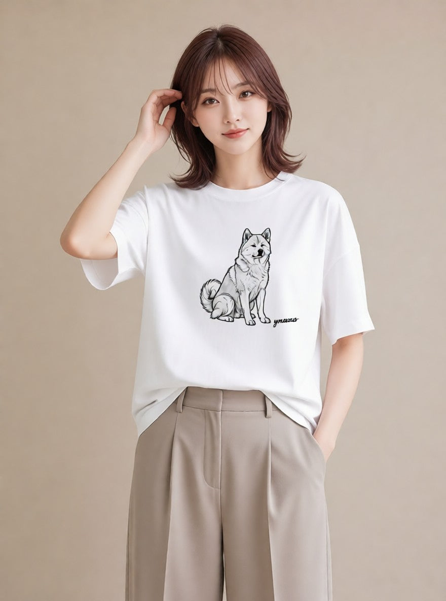 プリントTシャツ レディース 秋田犬 犬 いぬ イラスト モード ギフト 母の日 白T