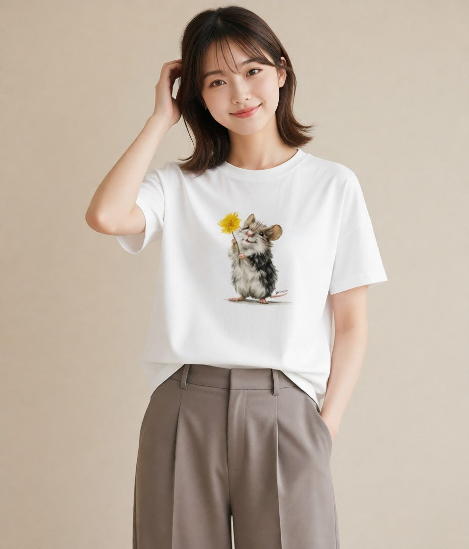 半袖Tシャツ レディース ハムスター ペット 動物 イラスト ガーリー ビーチ デイリーウェア 白T