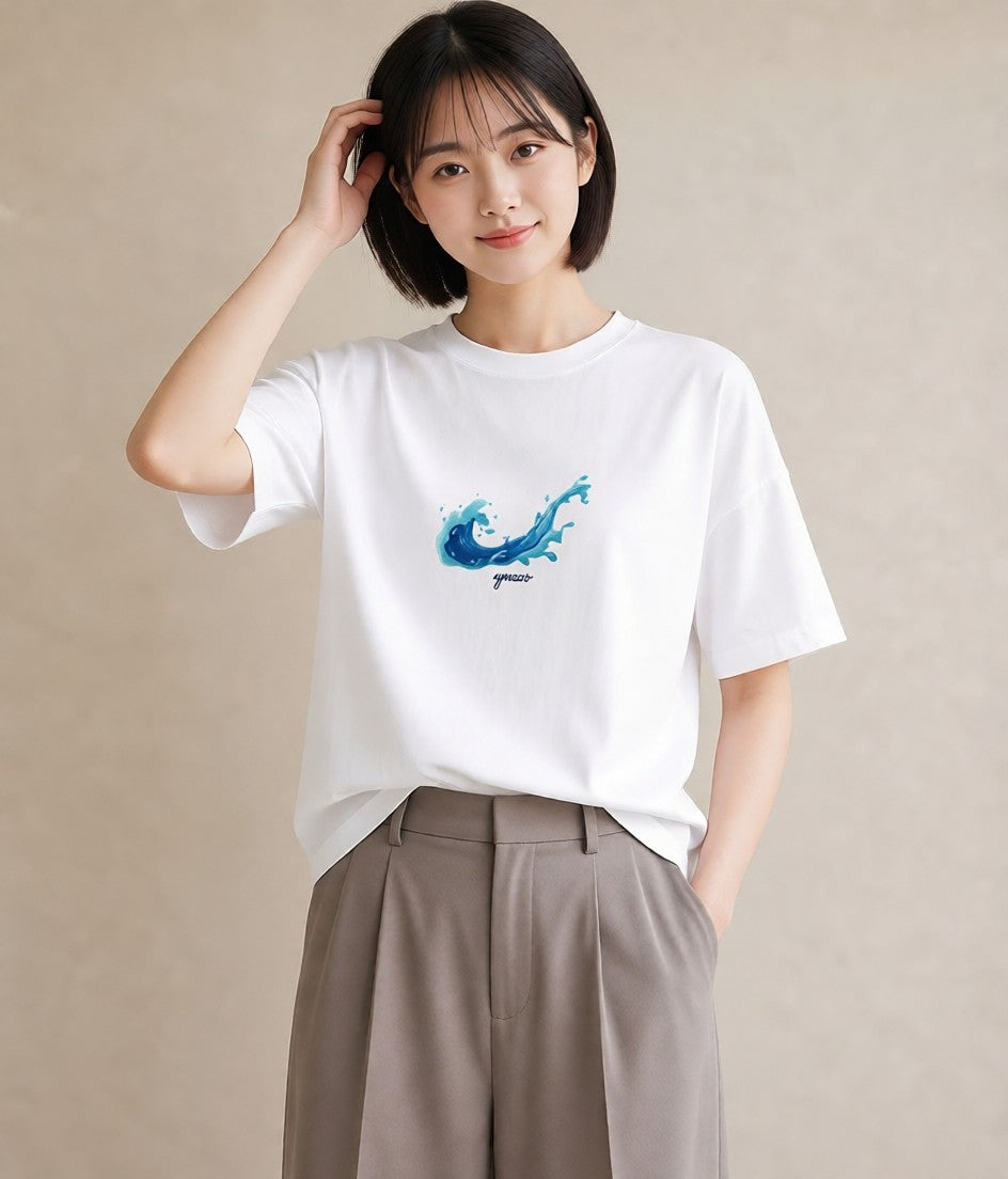 Tシャツ レディース 波 星空 宇宙 イラスト 韓国風 秋コーデ おしゃれギフト 白T