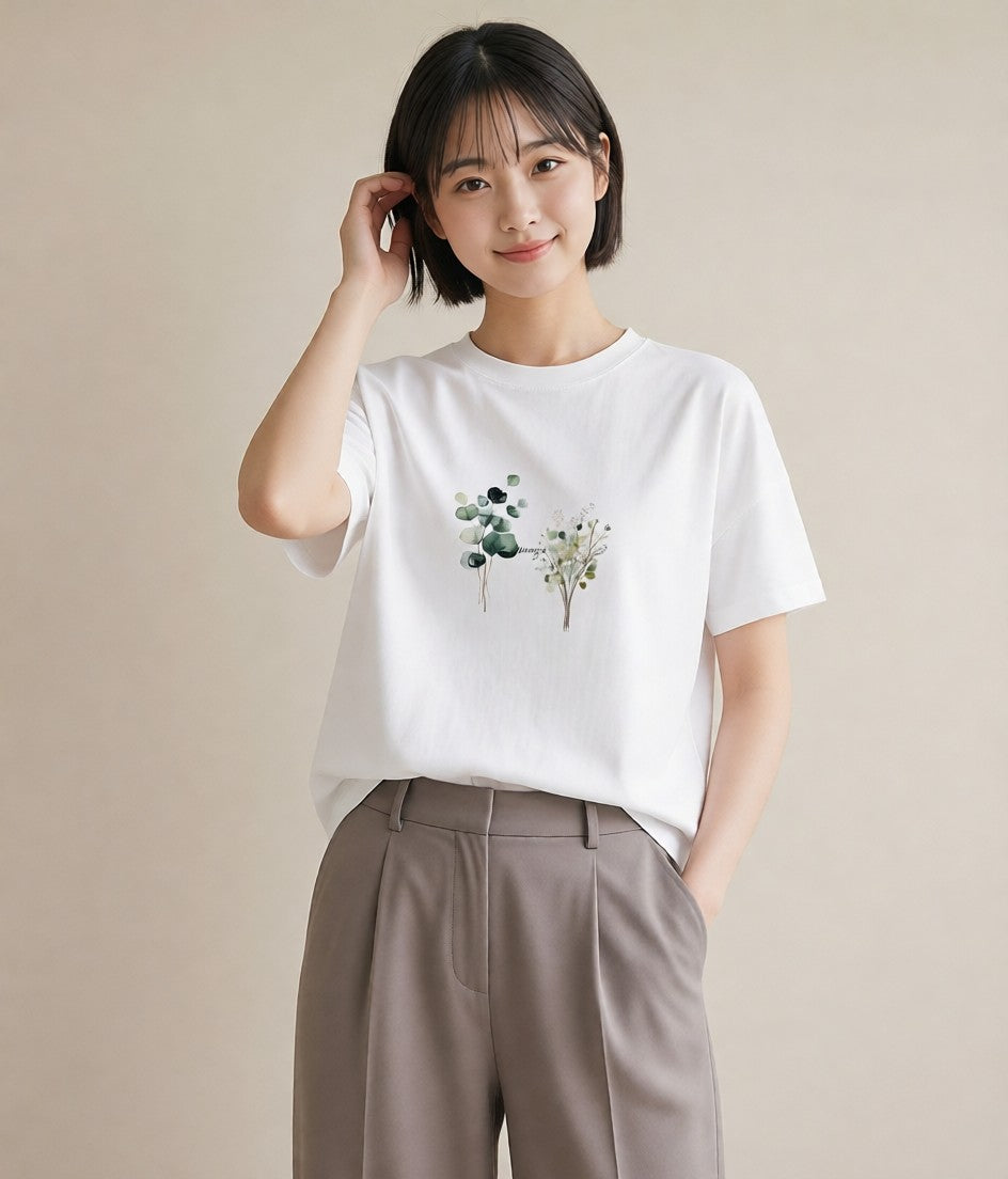 Tシャツ レディース ハーブ 植物 ボタニカル イラスト 個性的 春コーデ 姉妹 白T