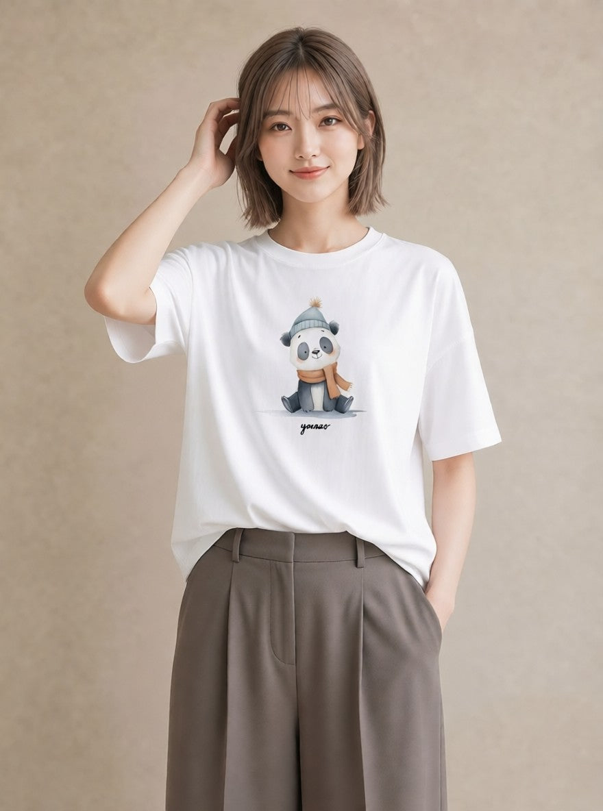 Tシャツ レディース レッサーパンダ 動物 アニマル イラスト きれいめカジュアル 夏コーデ 通学 白T