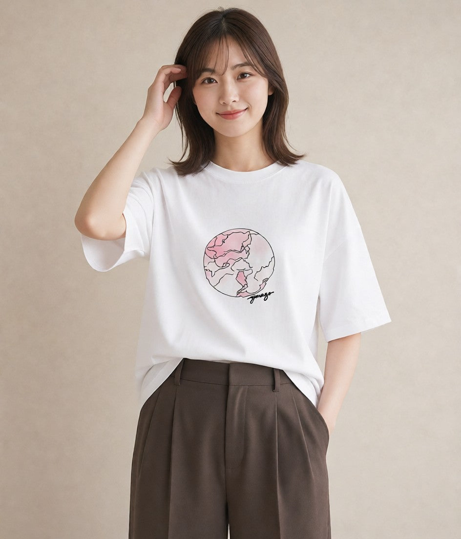 半袖Tシャツ レディース 月 星空 宇宙 イラスト ガーリー 通勤 在宅 白T