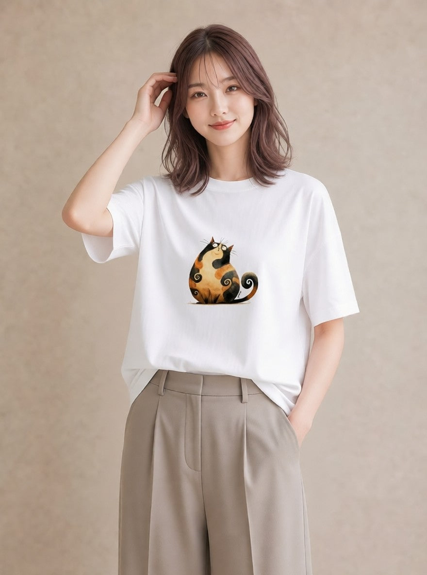 半袖Tシャツ レディース エキゾチックショートヘア 猫 ねこ イラスト 北欧風 週末コーデ 敬老の日 白T