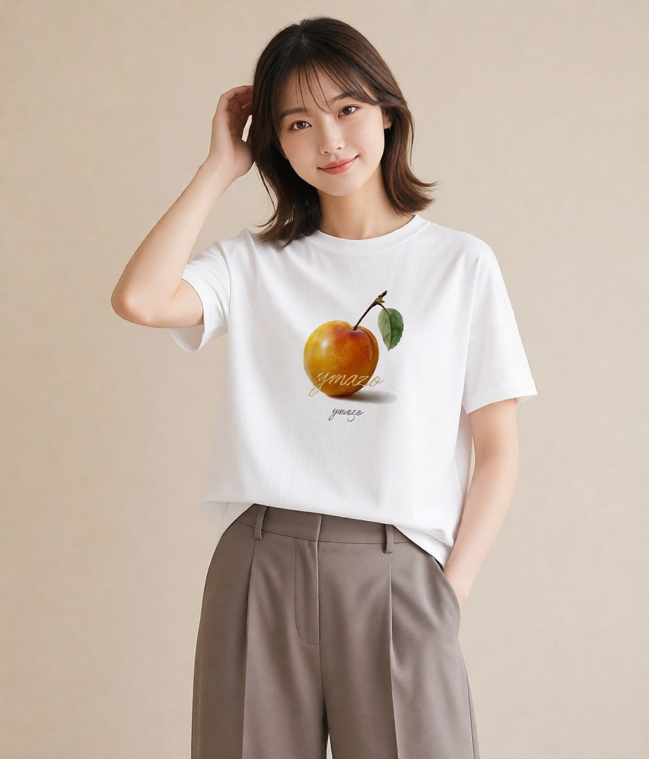 半袖Tシャツ レディース もも 食べ物 フード イラスト 上品 ホワイトデー 春服 白T