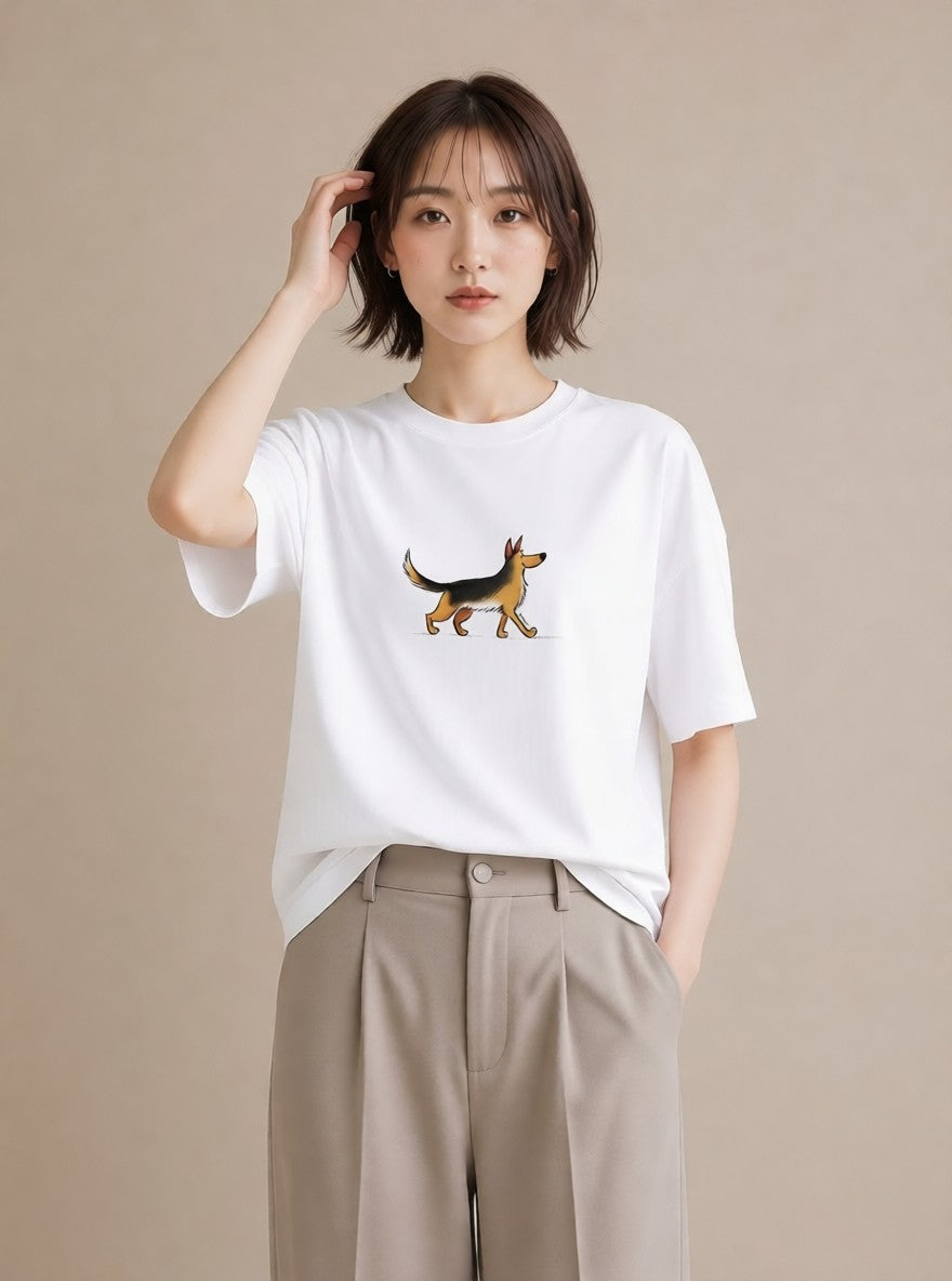 デザインTシャツ レディース ジャーマンシェパード 犬 いぬ イラスト ナチュラル お揃い 親子 白T