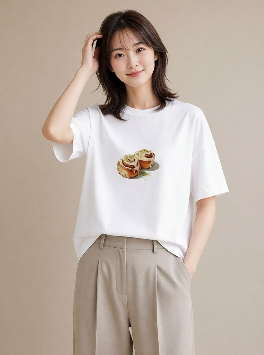 プリントTシャツ レディース ベーグル 食べ物 フード イラスト 散歩 お出かけ 白T