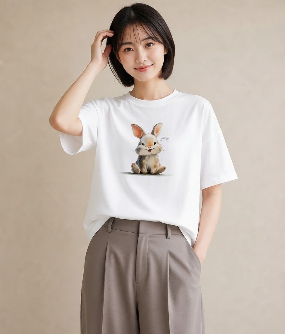 Tシャツ レディース ロップイヤー ペット 動物 イラスト 個性的 部屋着 女性向けギフト 白T