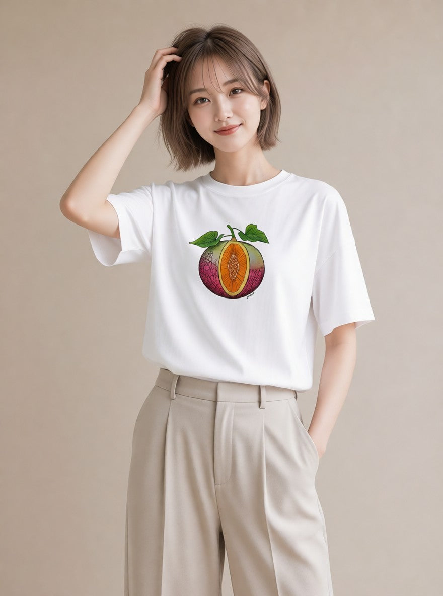 Tシャツ レディース メロン 食べ物 フード イラスト 普段使い 旅行用 海 白T