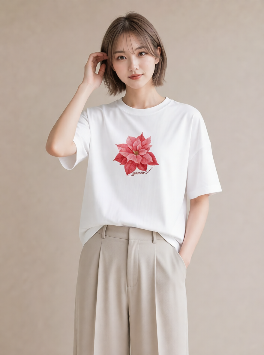 半袖Tシャツ レディース 彼岸花 花 花柄 イラスト ラフ 夏コーデ 通学 白T