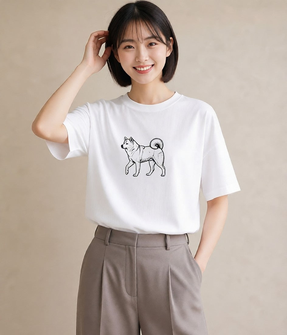半袖Tシャツ レディース 秋田犬 犬 いぬ イラスト レトロ 在宅 公園 白T
