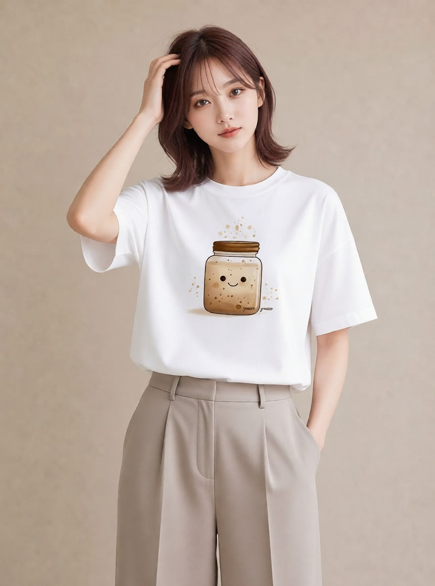グラフィックTシャツ レディース ミルク 食べ物 フード イラスト ボタニカル 旅行用 海 白T