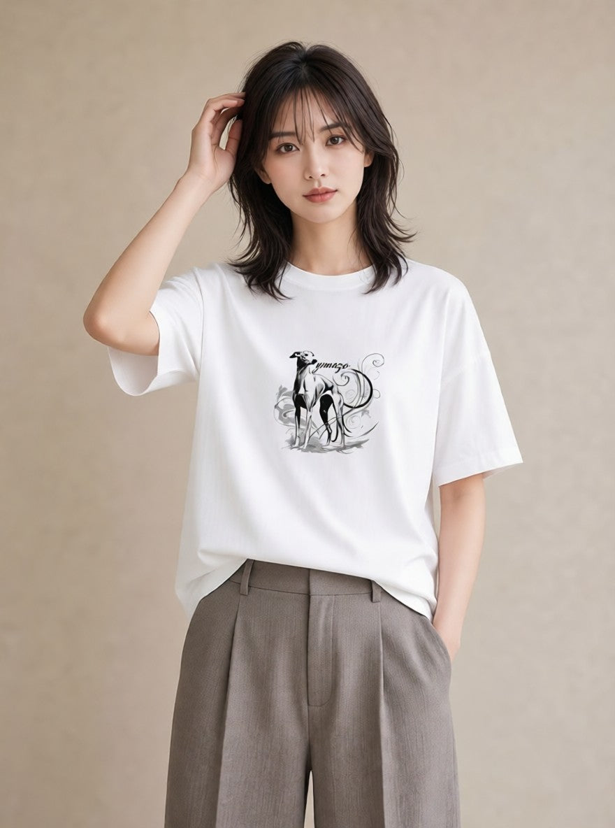 Tシャツ レディース イタリアングレーハウンド 犬 いぬ イラスト 旅行コーデ 週末コーデ 敬老の日 白T