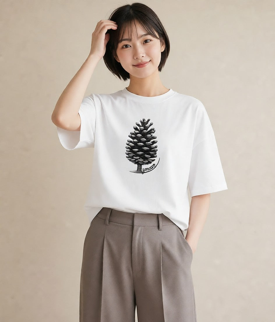 デザインTシャツ レディース 松ぼっくり 植物 ボタニカル イラスト 友達ギフト 部屋着 白T