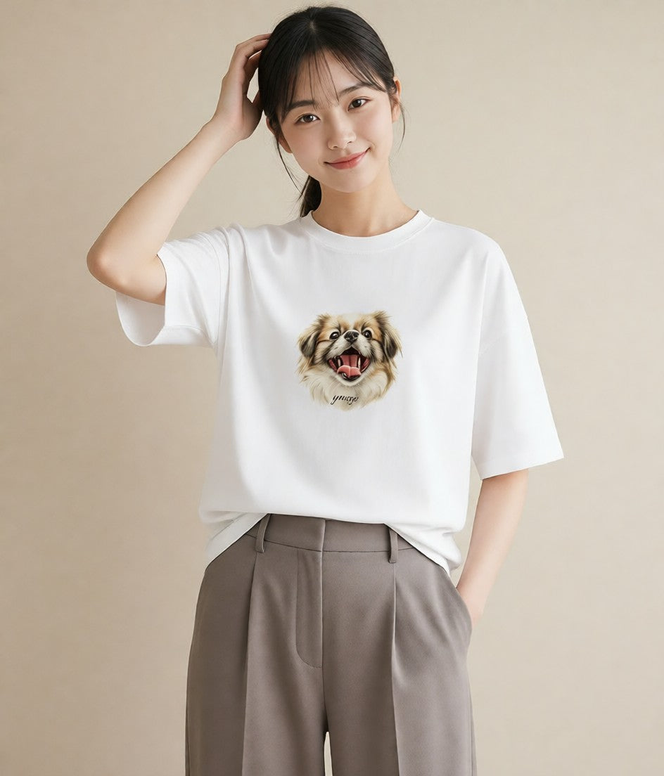 グラフィックTシャツ レディース 狆 犬 いぬ イラスト レトロ 姉妹 送別ギフト 白T