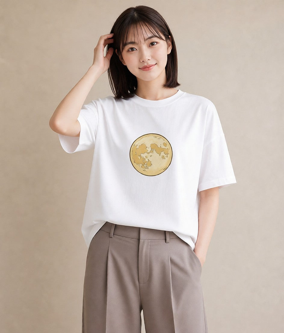 半袖Tシャツ レディース 満月 星空 宇宙 イラスト ユニーク 散歩 お出かけ 白T