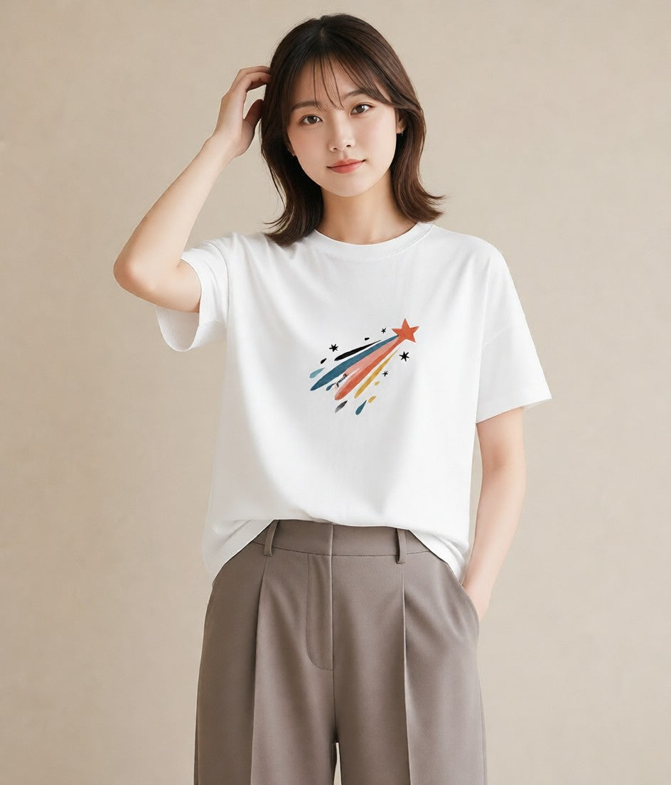 Tシャツ レディース スター 星空 宇宙 イラスト 個性的 レイヤード 友達ギフト 白T