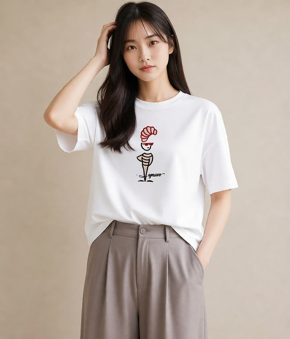 Tシャツ レディース パン ベーカリー イラスト モード 旅行用 海 白T